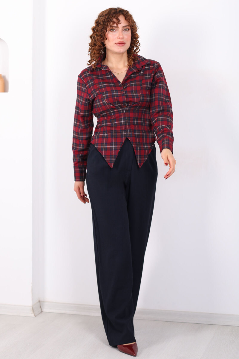 Yüksel Bel Pileli Cepli Kadın Lacivert Palazzo Pantolon - 3