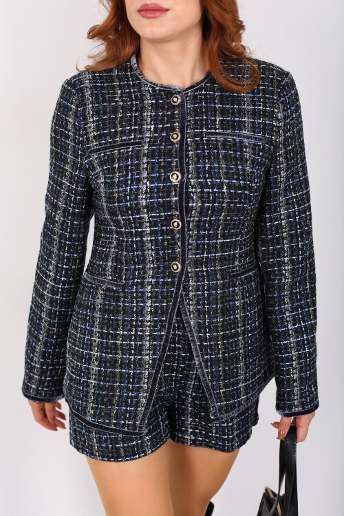 Yuvarlak Yaka Düğmeli Lacivert Kadın Tüvit Ceket - Berox (1)