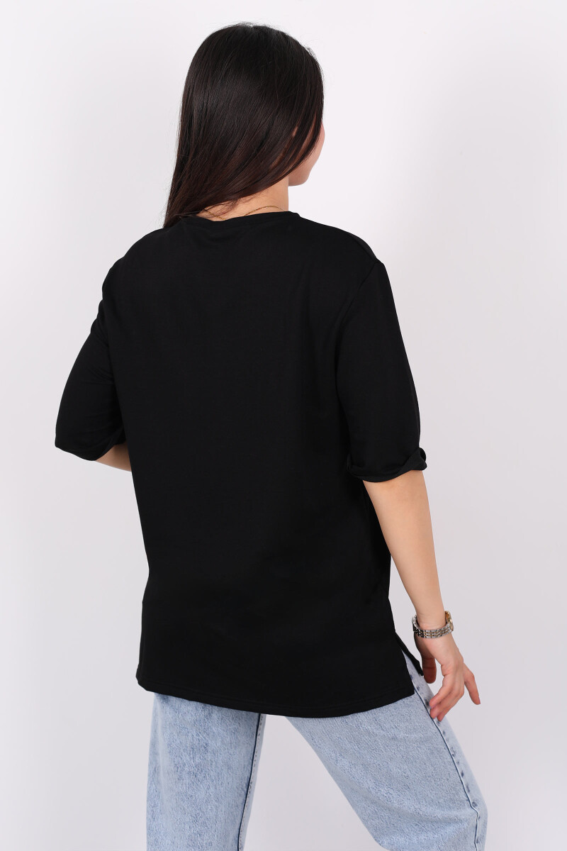 Zebra Desen Gümüş Pullu Kısa Kol Siyah Kadıın Oversize T-Shirt - 2