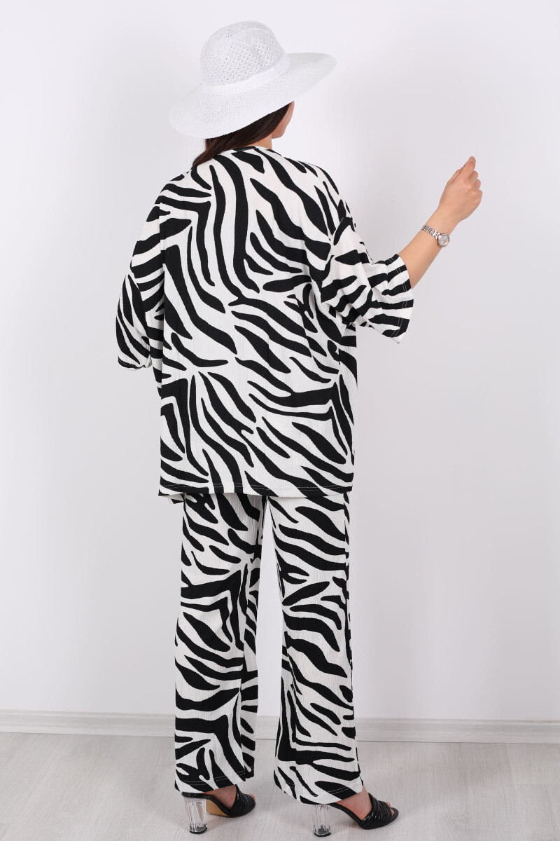 Zebra Desen Kadın Siyah Kimono Takım - 6