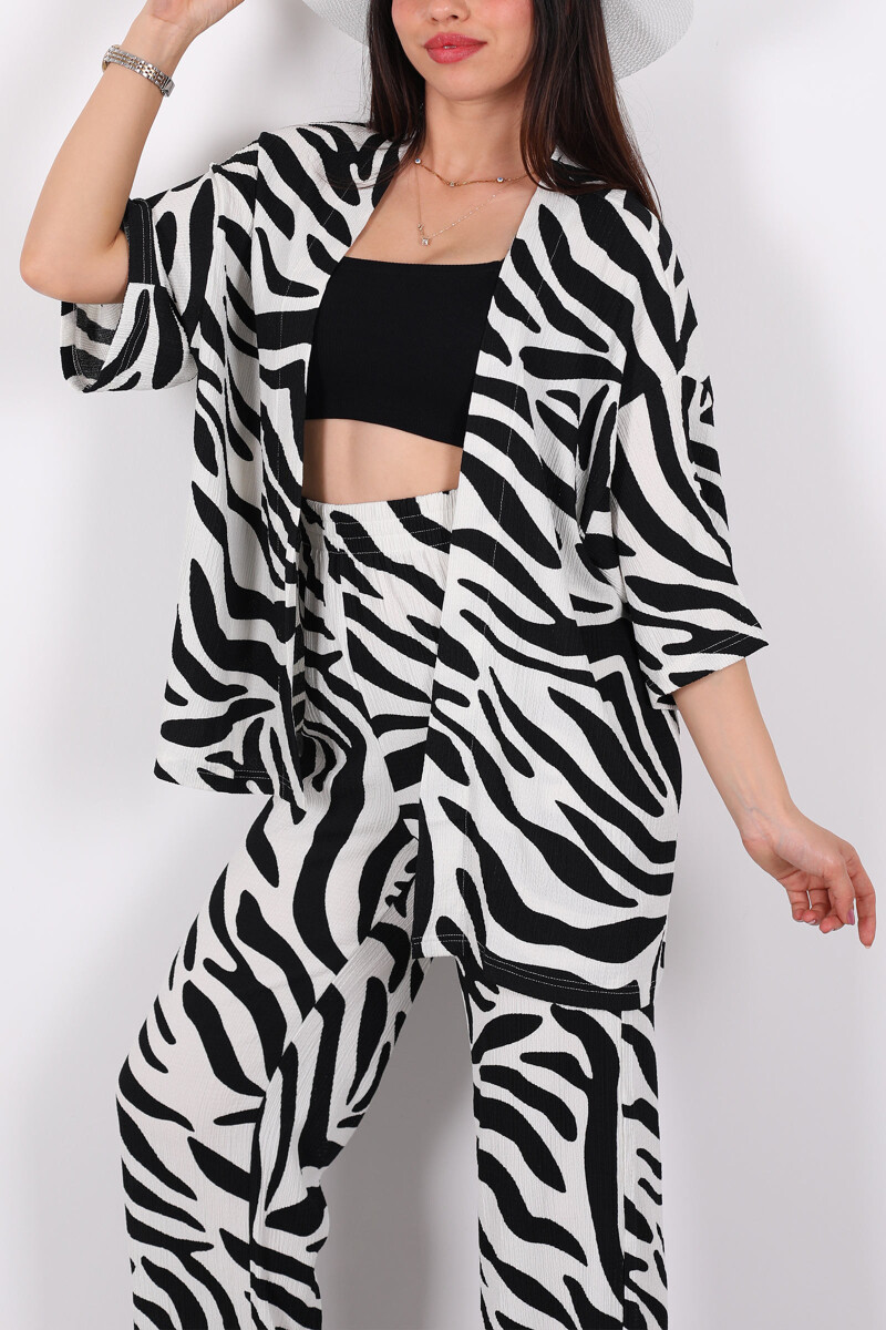 Zebra Desen Kadın Siyah Kimono Takım - 2