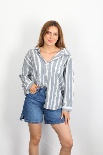Zebra Desen Lilyum Kumaş Gri Kadın Gömlek - 2