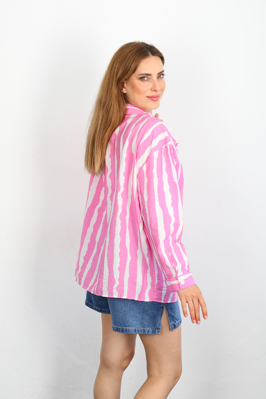 Zebra Desen Lilyum Kumaş Pembe Kadın Gömlek - 3