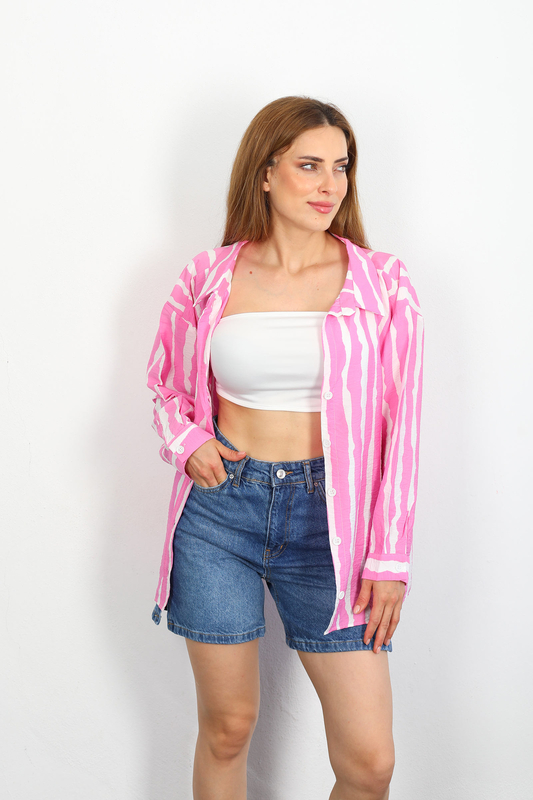 Zebra Desen Lilyum Kumaş Pembe Kadın Gömlek - 2