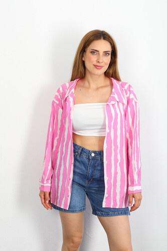Zebra Desen Lilyum Kumaş Pembe Kadın Gömlek - 1