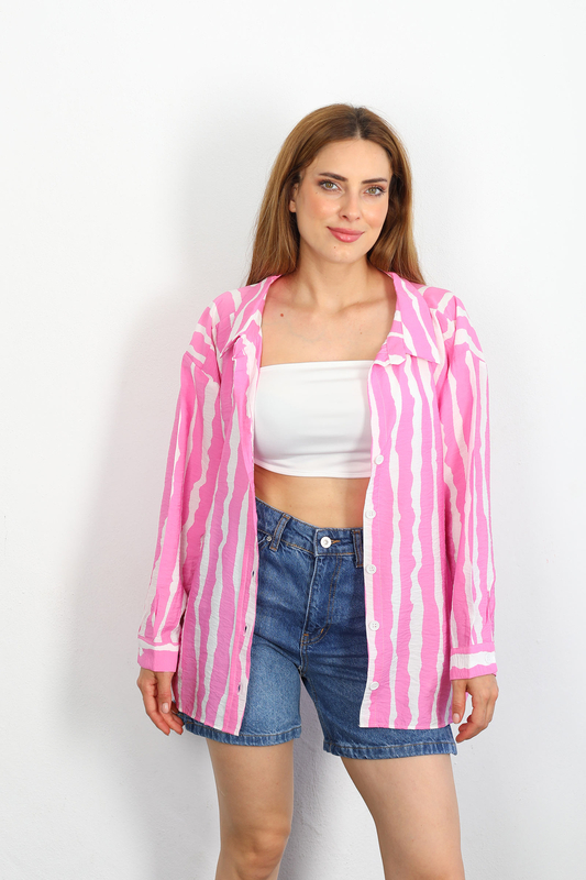 Zebra Desen Lilyum Kumaş Pembe Kadın Gömlek - 1