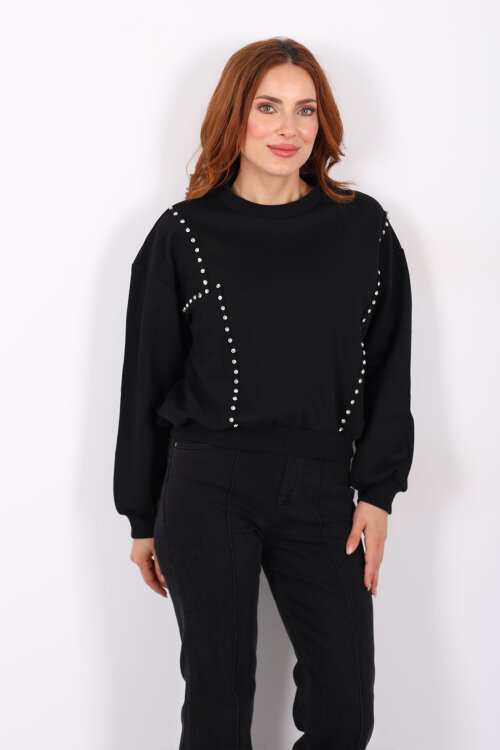 Zımba Detaylı Siyah Kadın Sweat - 5