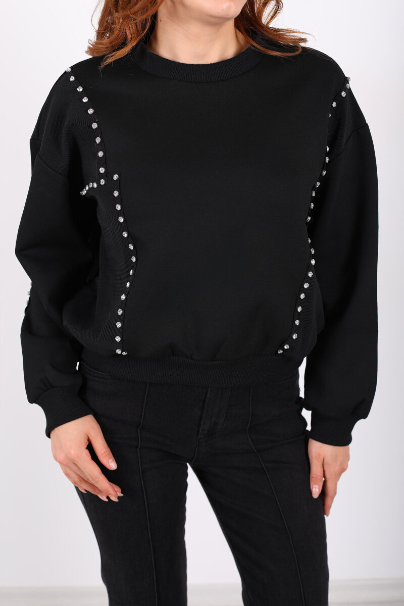 Zımba Detaylı Siyah Kadın Sweat - 2
