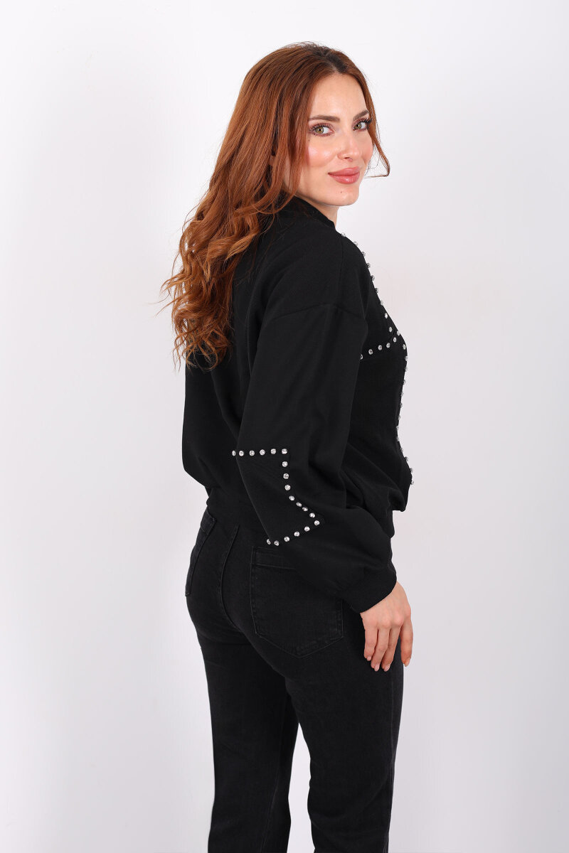 Zımba Detaylı Siyah Kadın Sweat - 4