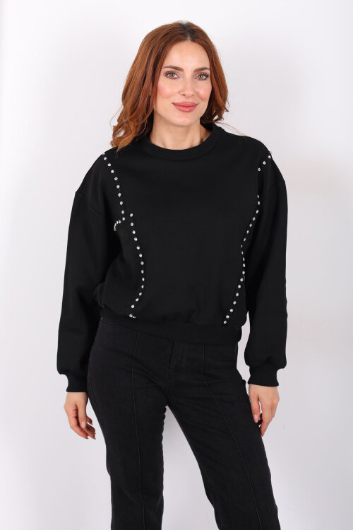 Zımba Detaylı Siyah Kadın Sweat - 3